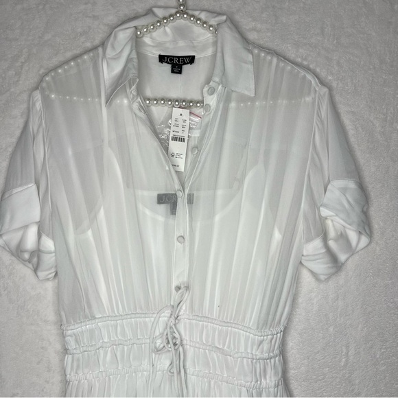 J. Crew Elena Shirtdress Chiffon White Midi A Line Minimalist Sheer US 0 NWT - Picture 4 of 9